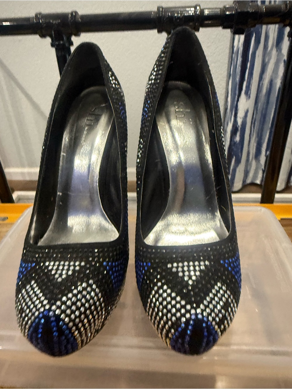 Shi by JOURNEYS Black and Blue Rhinestone Pointed-Toe Pumps
